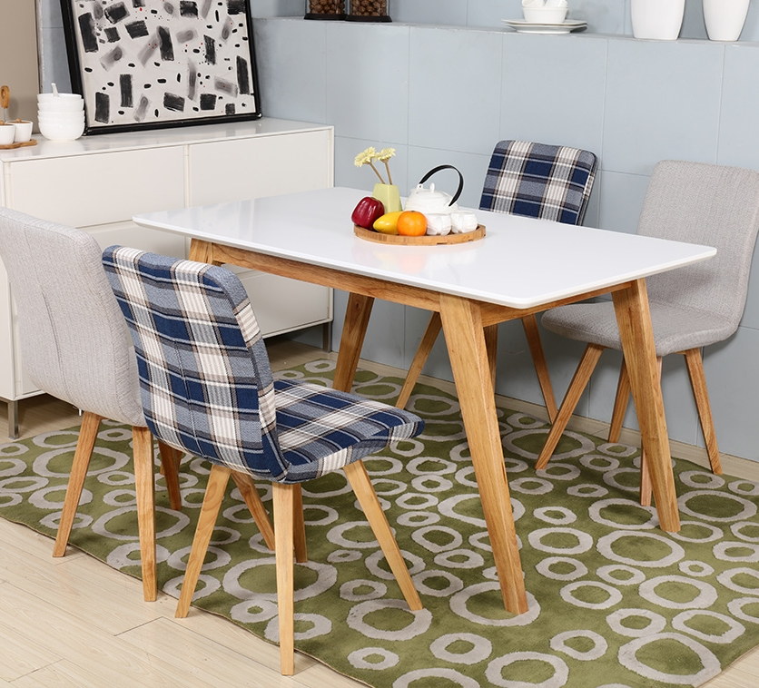 北欧风格 餐桌椅组合 1桌4椅（灰色*2+蓝格*2）