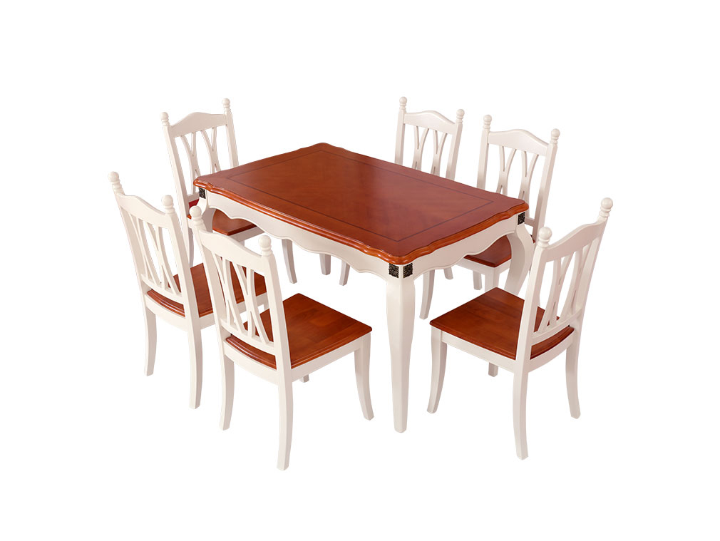 地中海风格优雅线条安全圆角实木罗马柱餐桌椅组合